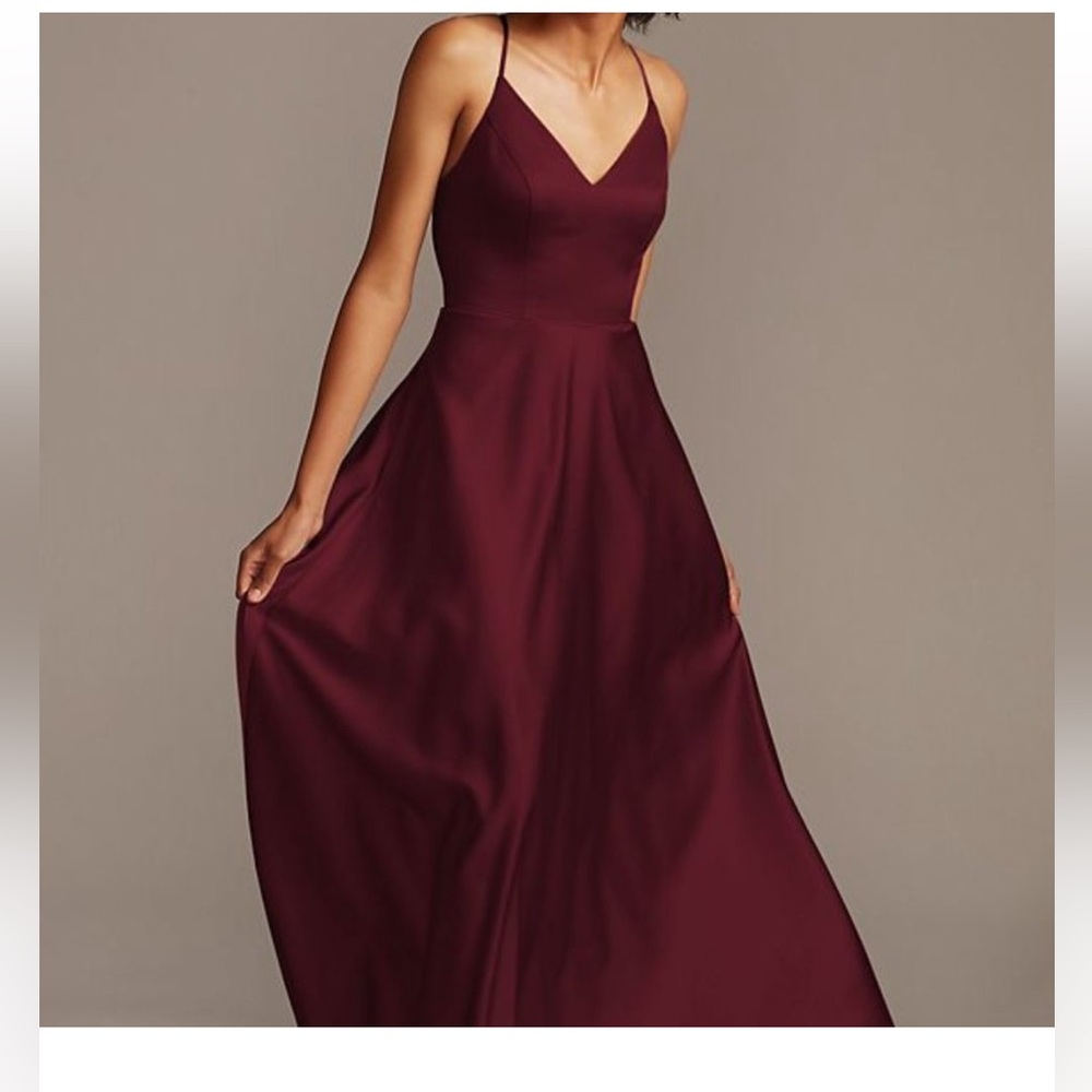 David's Bridal Spaghetti Strap Satin A-line Bridesmaid Dress Size 10 NWT